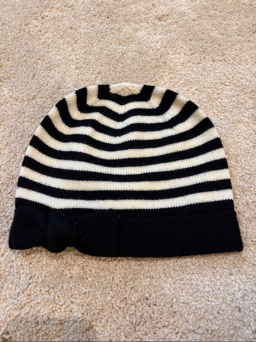 Kate Spade Wool Striped Black and Cream Knit Beanie